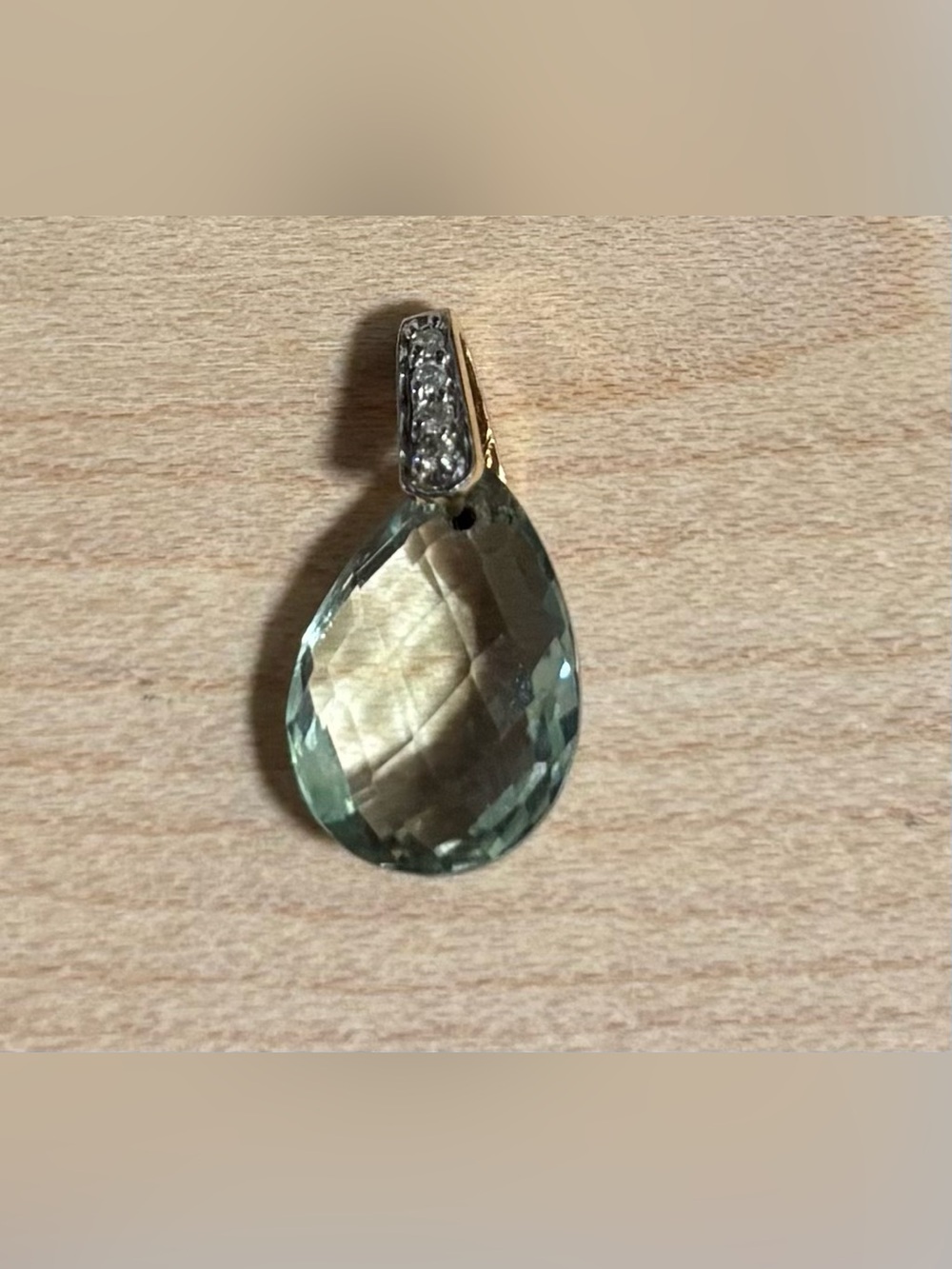 Faceted Pale Green Teardrop Pendant with Pavé Bail